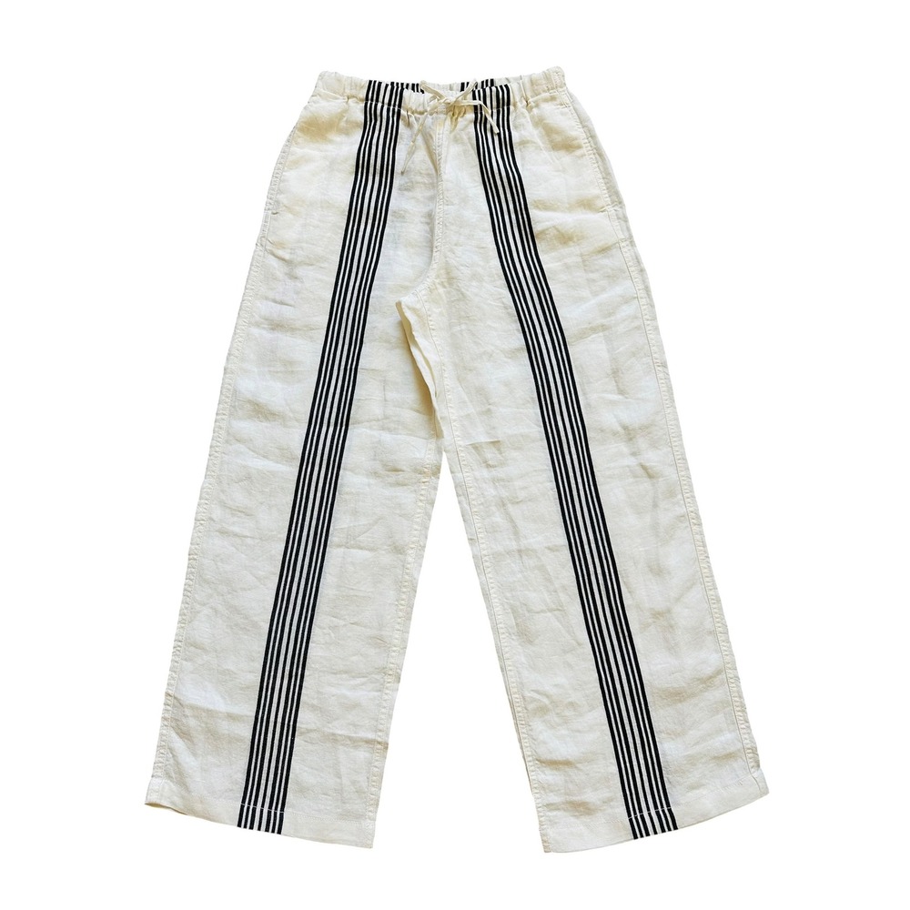 Coastal Madewell Striped Linen Blend Wide Leg Pants Size S White Black NZ41